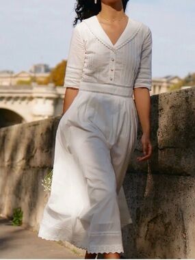 Simple Fiona Retro Size Small White Lace Cotton Dress